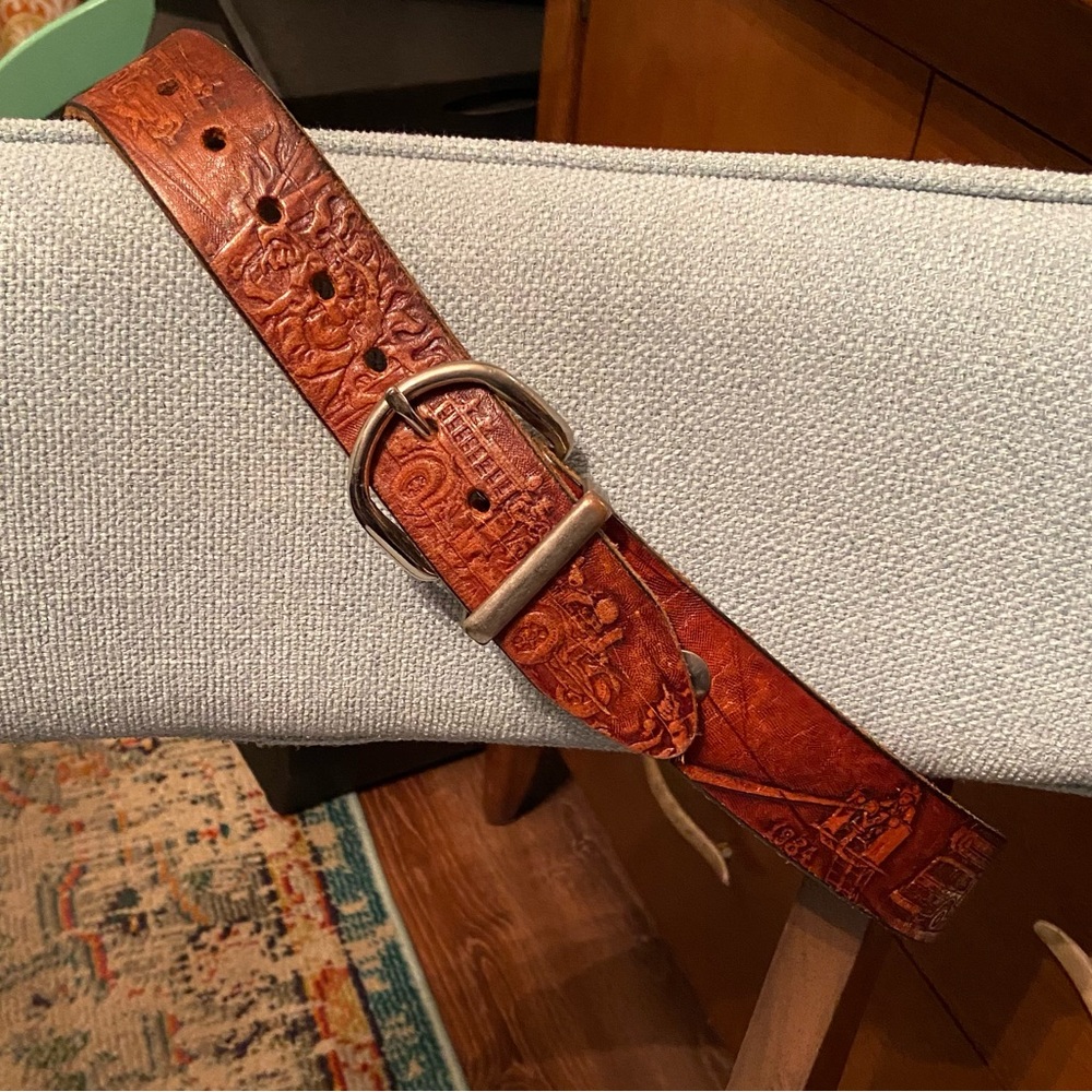 Vintage Firefighter/First Responder Genuine Leather Tooled belt. See video.